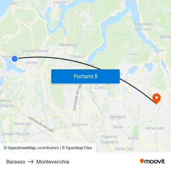 Barasso to Montevecchia map
