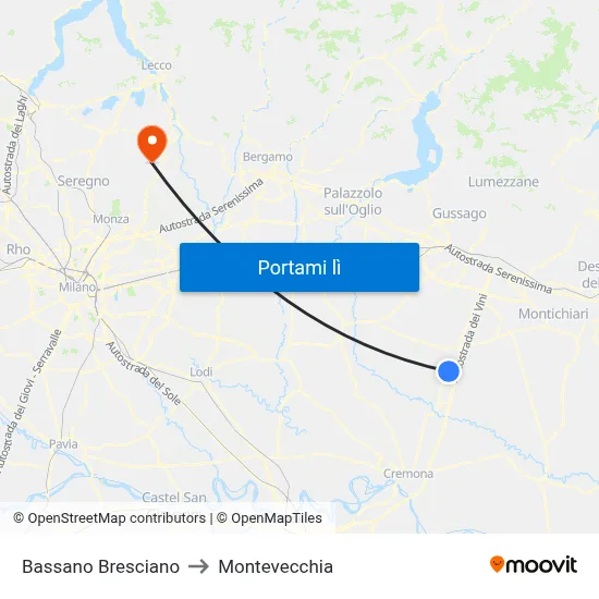 Bassano Bresciano to Montevecchia map