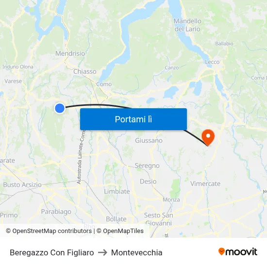 Beregazzo Con Figliaro to Montevecchia map