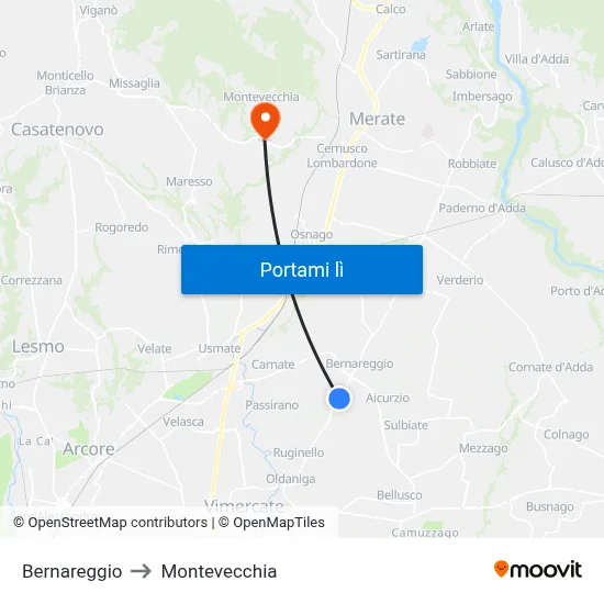 Bernareggio to Montevecchia map