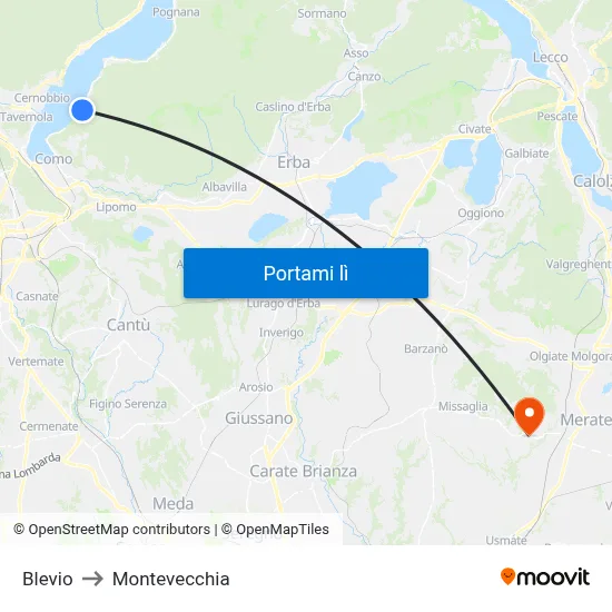 Blevio to Montevecchia map