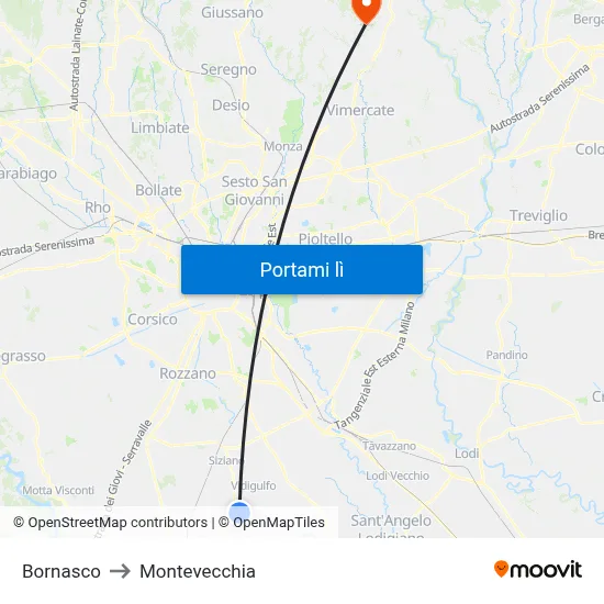 Bornasco to Montevecchia map