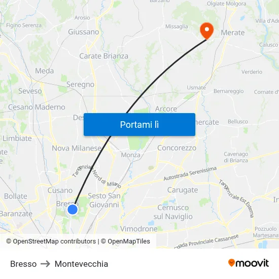 Bresso to Montevecchia map