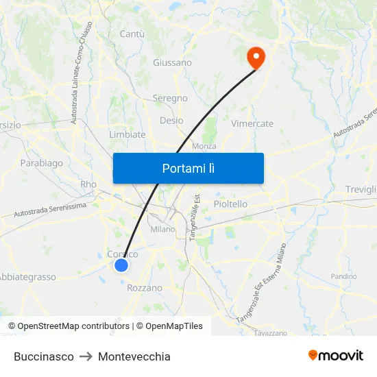Buccinasco to Montevecchia map