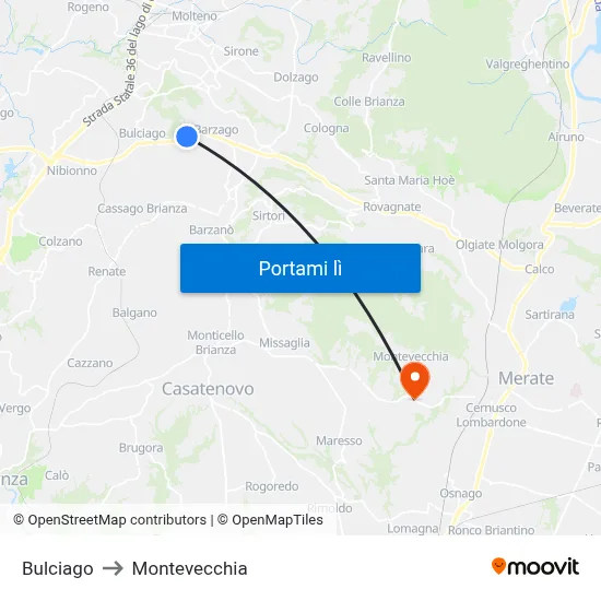 Bulciago to Montevecchia map