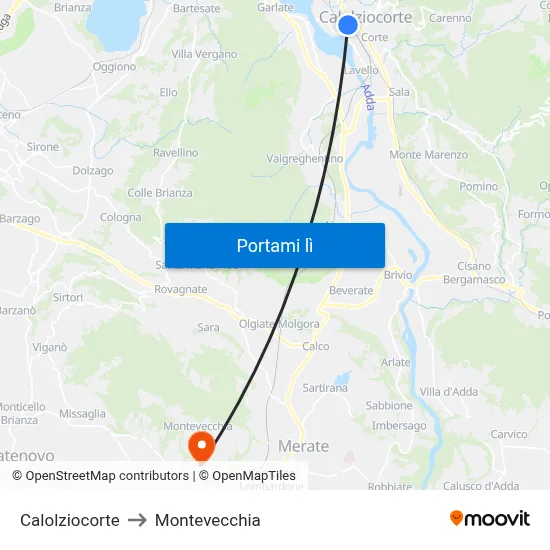 Calolziocorte to Montevecchia map