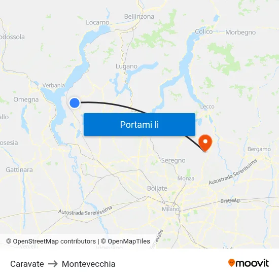Caravate to Montevecchia map