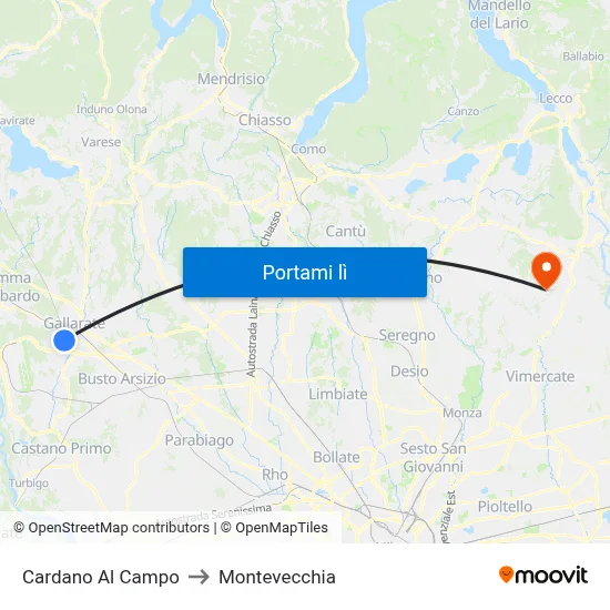 Cardano Al Campo to Montevecchia map