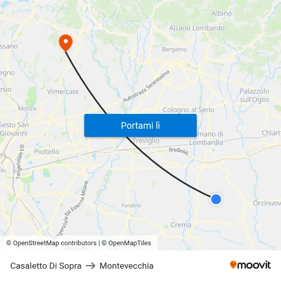 Casaletto Di Sopra to Montevecchia map