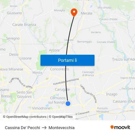 Cassina De' Pecchi to Montevecchia map