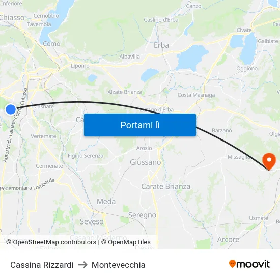 Cassina Rizzardi to Montevecchia map