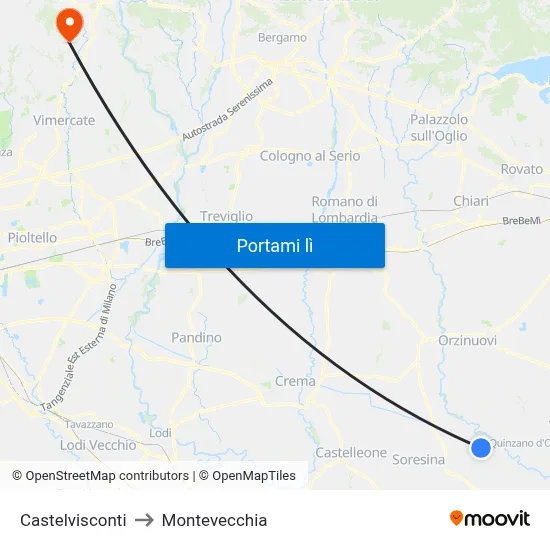 Castelvisconti to Montevecchia map