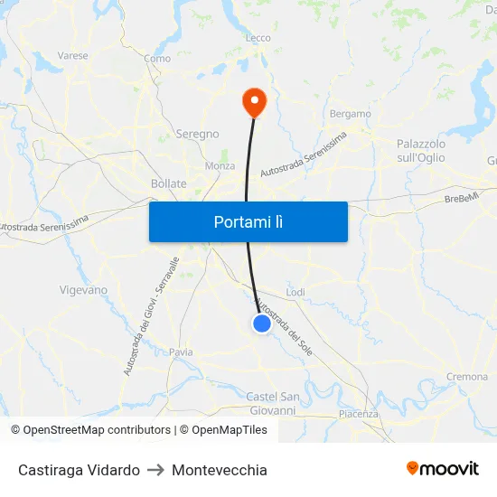 Castiraga Vidardo to Montevecchia map