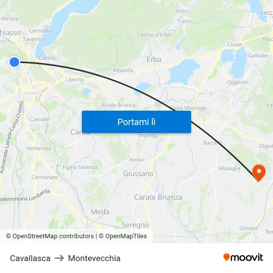 Cavallasca to Montevecchia map