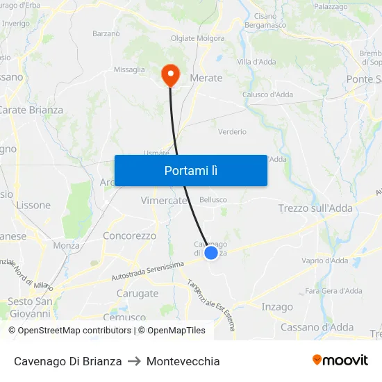 Cavenago Di Brianza to Montevecchia map