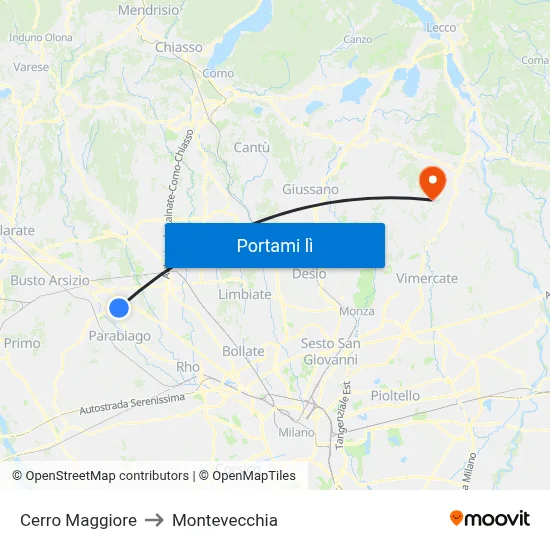 Cerro Maggiore to Montevecchia map
