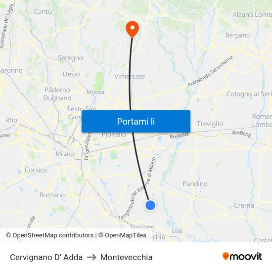 Cervignano D' Adda to Montevecchia map