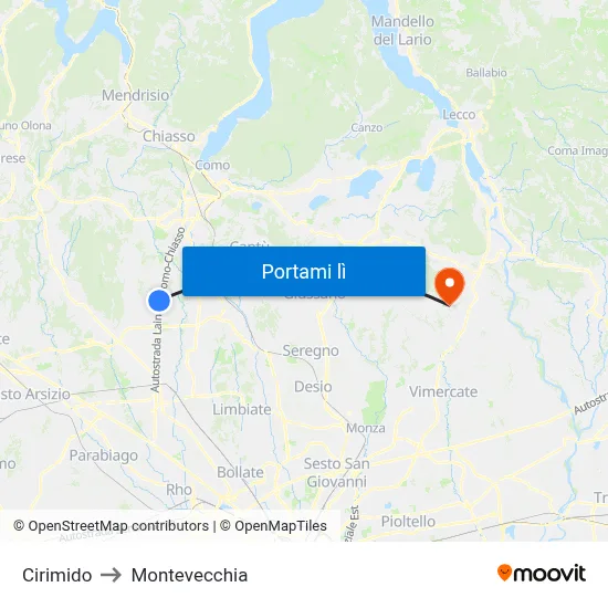 Cirimido to Montevecchia map
