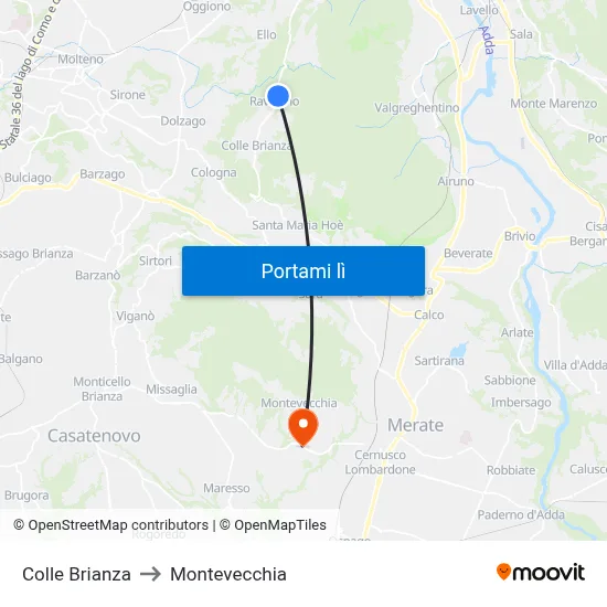 Colle Brianza to Montevecchia map