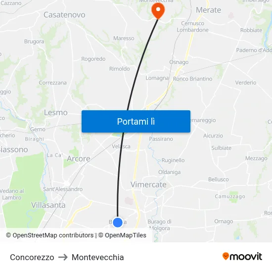 Concorezzo to Montevecchia map