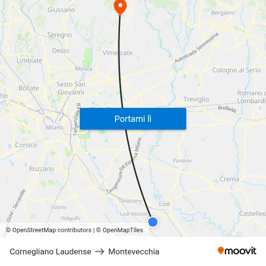 Cornegliano Laudense to Montevecchia map