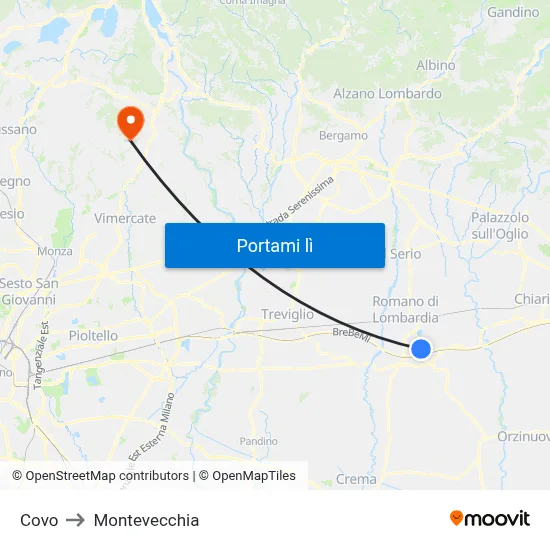 Covo to Montevecchia map