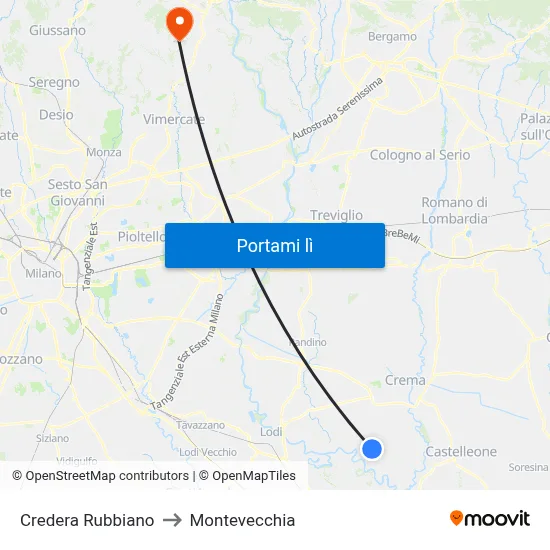 Credera Rubbiano to Montevecchia map