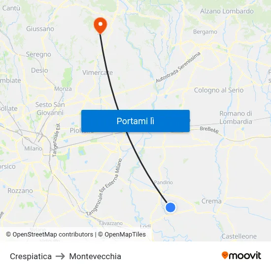 Crespiatica to Montevecchia map