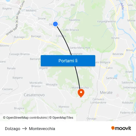 Dolzago to Montevecchia map