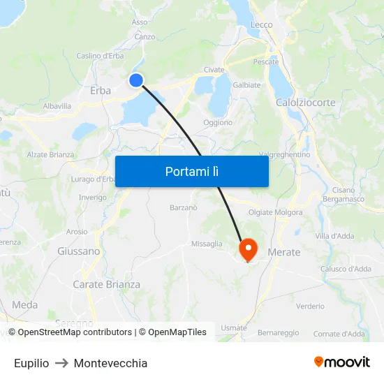 Eupilio to Montevecchia map