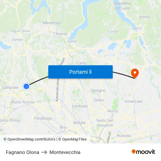 Fagnano Olona to Montevecchia map