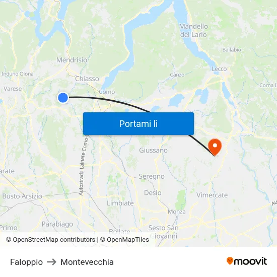 Faloppio to Montevecchia map