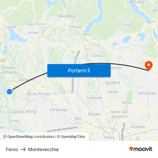 Ferno to Montevecchia map
