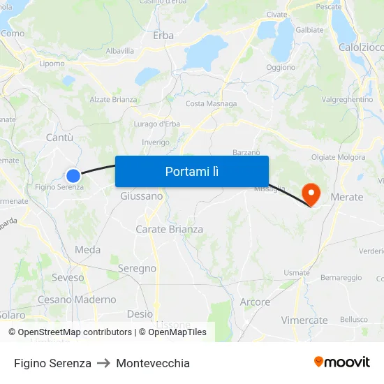 Figino Serenza to Montevecchia map