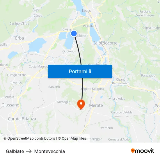Galbiate to Montevecchia map