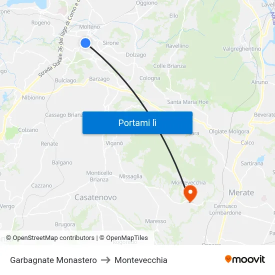 Garbagnate Monastero to Montevecchia map