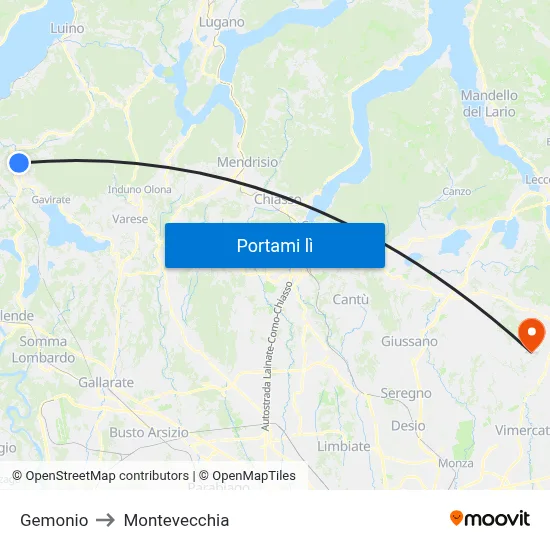 Gemonio to Montevecchia map