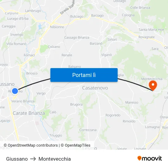 Giussano to Montevecchia map