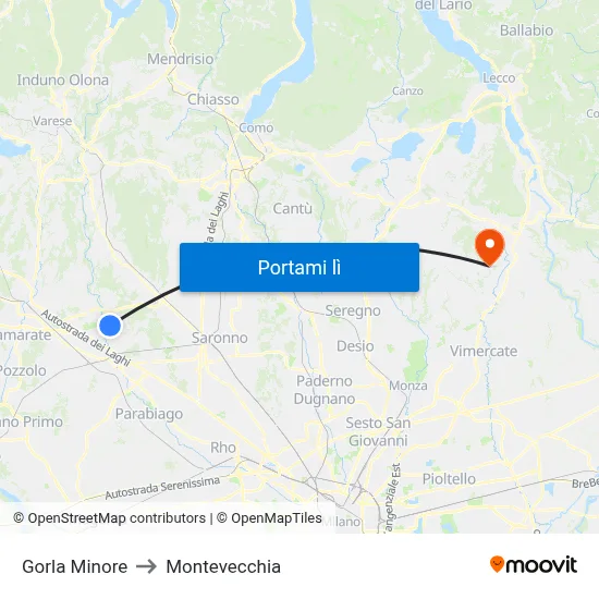 Gorla Minore to Montevecchia map