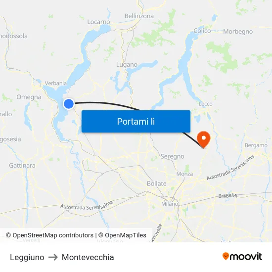 Leggiuno to Montevecchia map