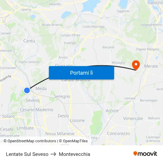 Lentate Sul Seveso to Montevecchia map