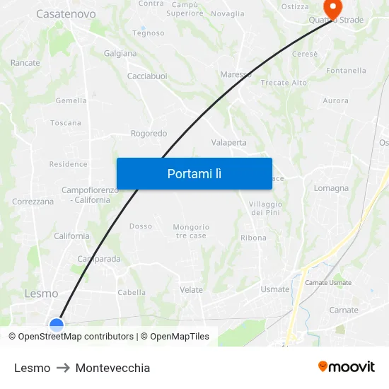 Lesmo to Montevecchia map