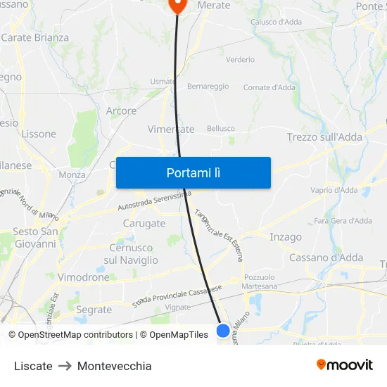 Liscate to Montevecchia map
