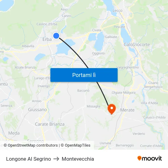 Longone Al Segrino to Montevecchia map