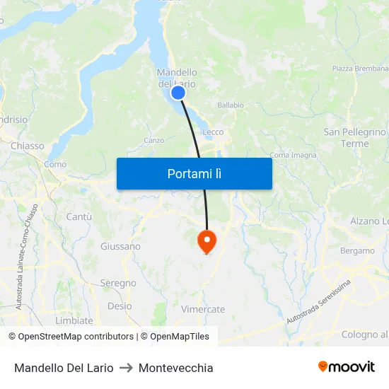 Mandello Del Lario to Montevecchia map
