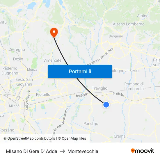 Misano Di Gera D' Adda to Montevecchia map