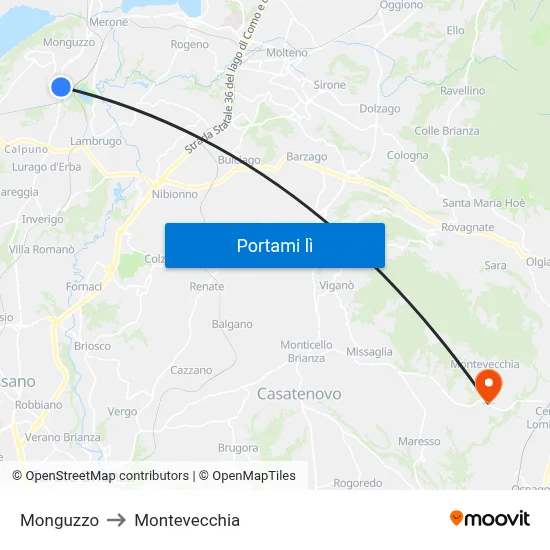 Monguzzo to Montevecchia map