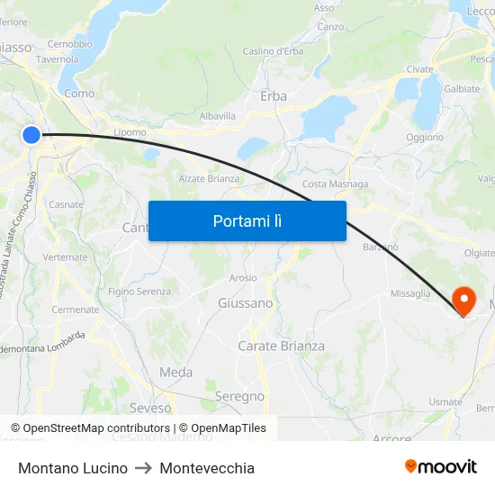 Montano Lucino to Montevecchia map