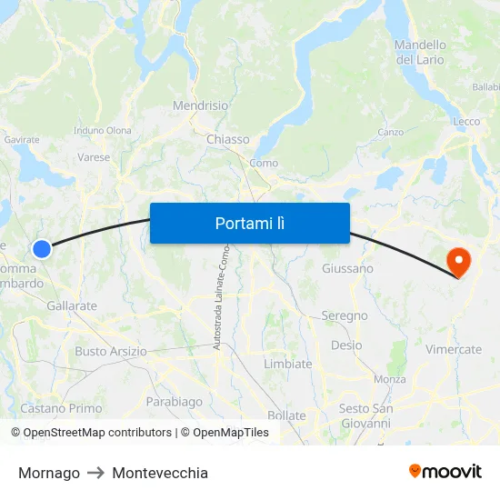 Mornago to Montevecchia map