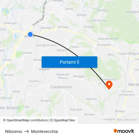 Nibionno to Montevecchia map